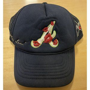 LAROPA Atlanta Braves Lips Embroidered Blue Trucker Hat QUAVO Navy Snapback